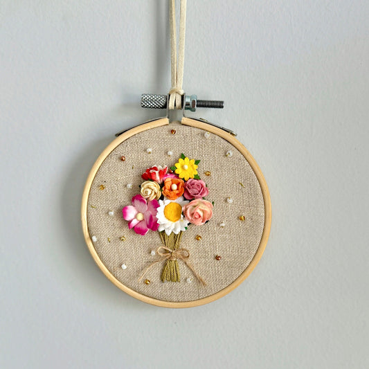 Embroidered Floral Bouquet with Mulberry Paper Flowers