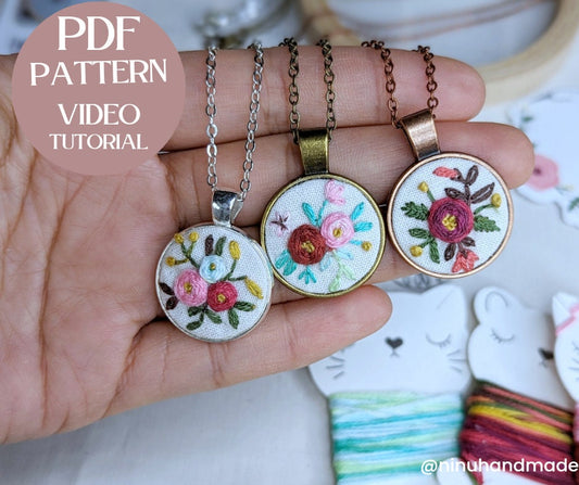 Tiny Embroidery Necklaces Pattern PDF with Video Tutorial How To Make Embroidery Necklace Pendants